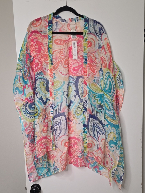 Chico's Tops - Chico's Multicolor Paisley Open-Front Kimono — Coral, Teal, Navy, Cream